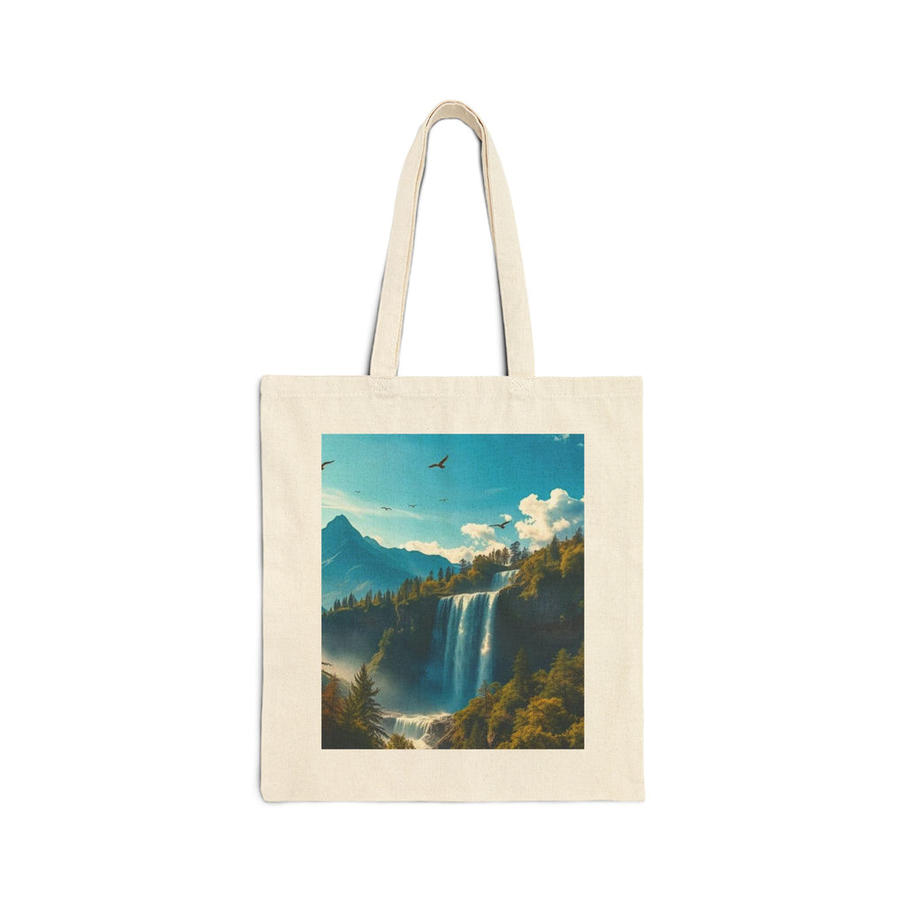 Waterfall Mountain Canvas Tote — Scenic Nature Landscape Cotton Shopper