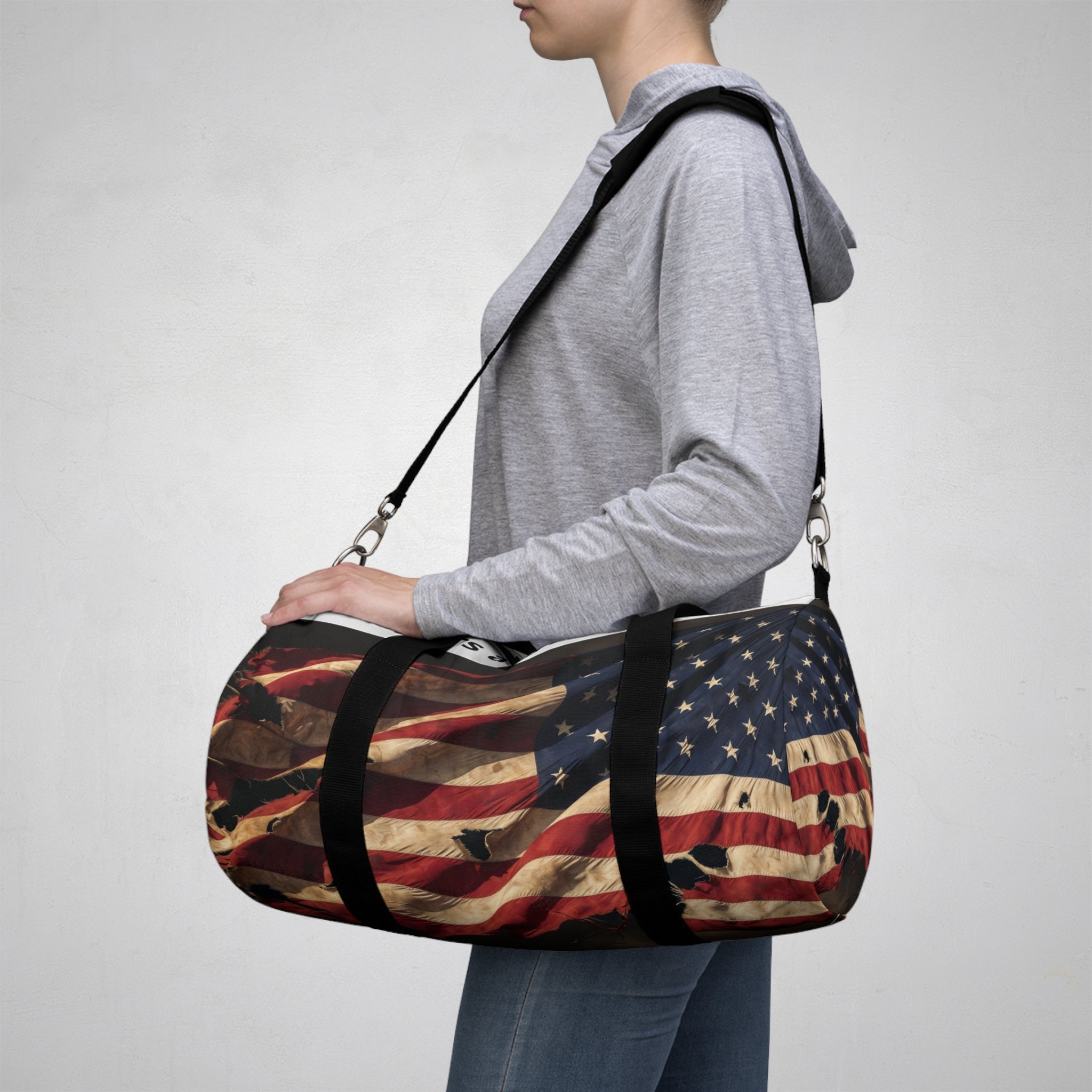 Personalized Patriotic Duffel Bag – Distressed Flag Design