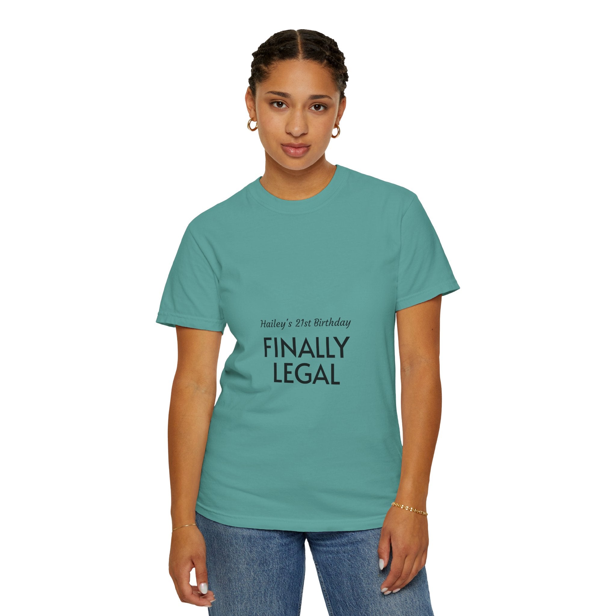 Finally Legal 21st Birthday T-Shirt — "Finally Legal" Front & "Oh My Stars" Back Birthday Tee