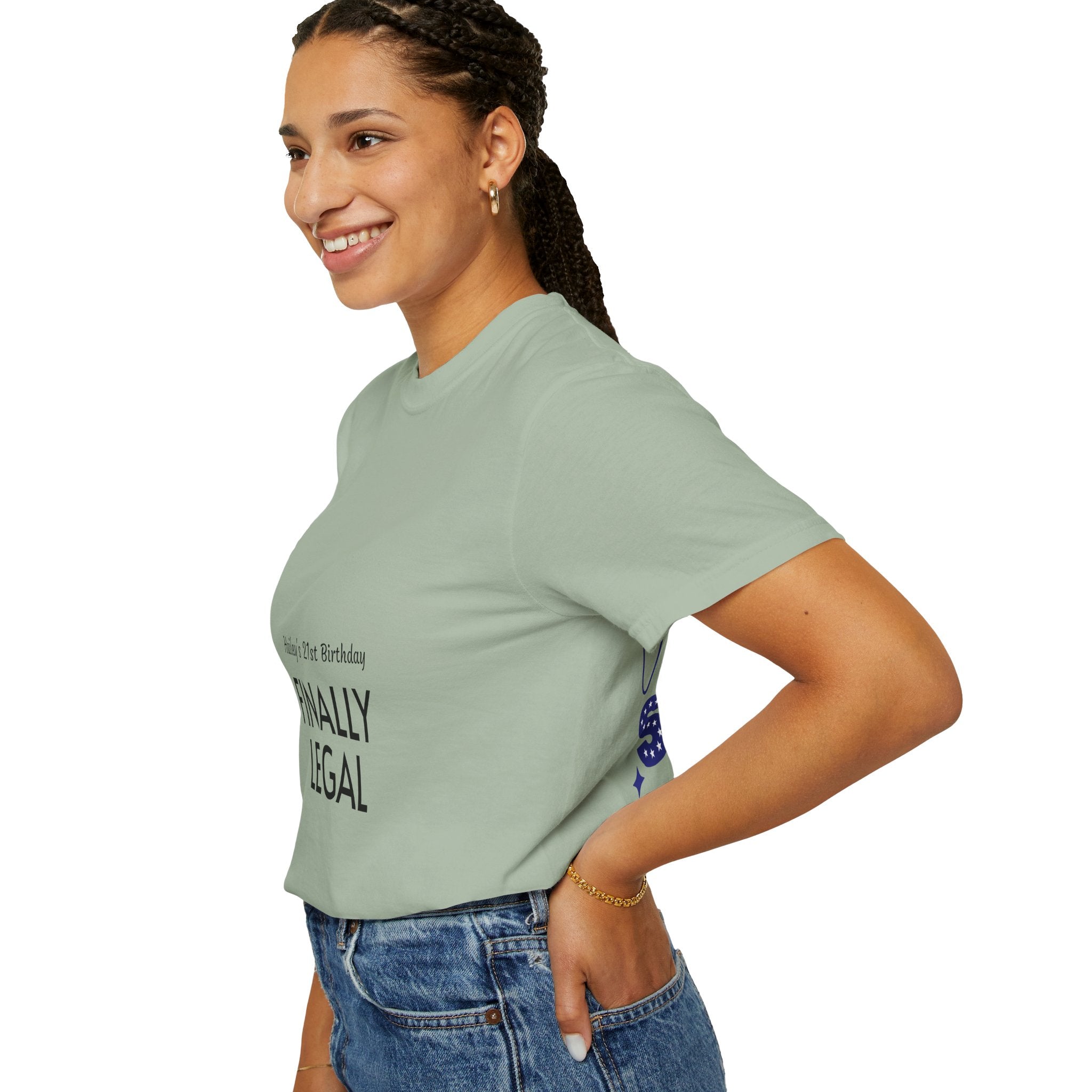 Finally Legal 21st Birthday T-Shirt — "Finally Legal" Front & "Oh My Stars" Back Birthday Tee