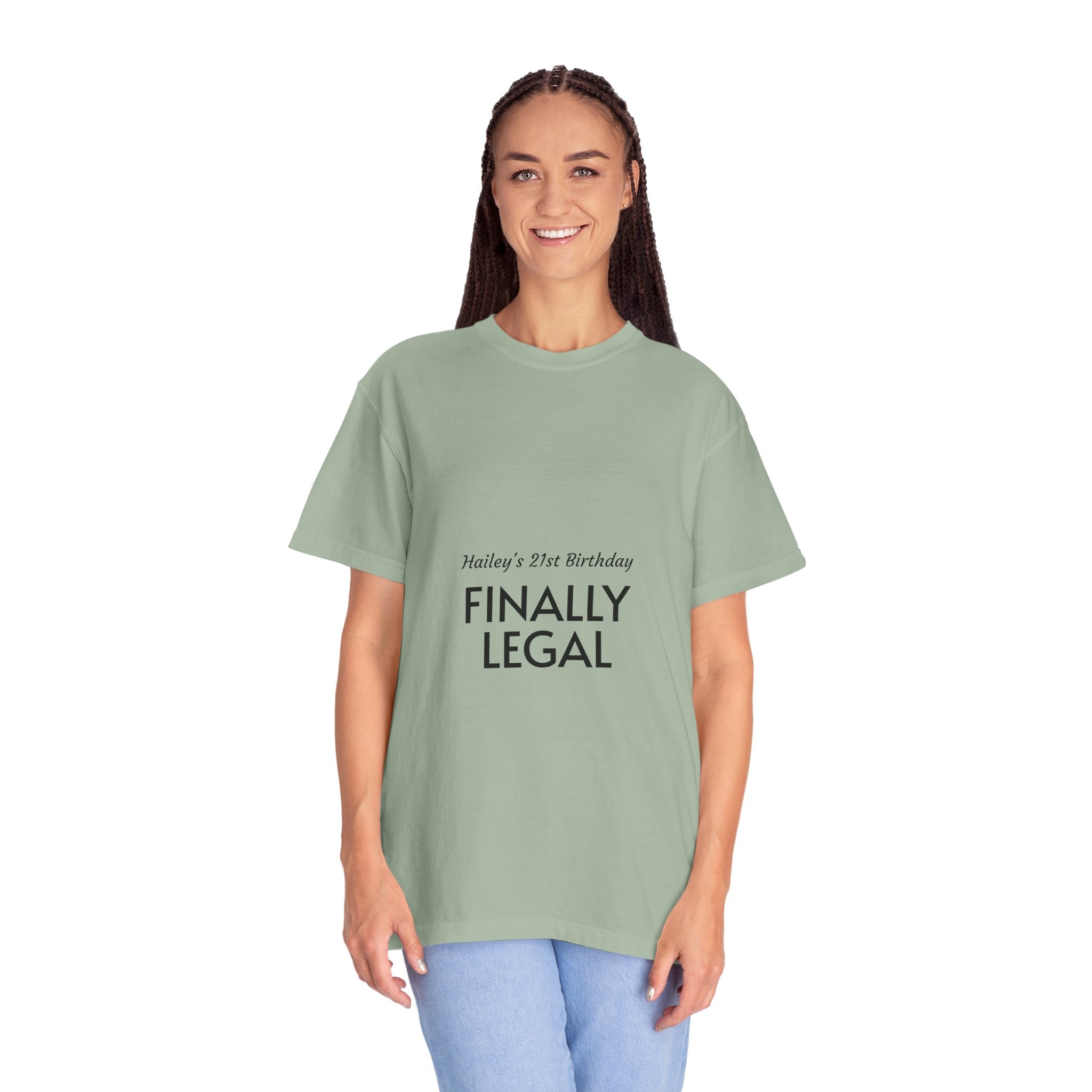 Finally Legal 21st Birthday T-Shirt — "Finally Legal" Front & "Oh My Stars" Back Birthday Tee