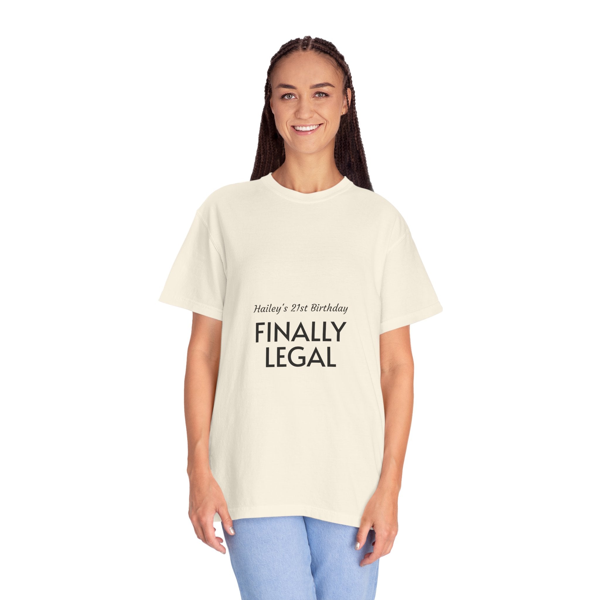 Finally Legal 21st Birthday T-Shirt — "Finally Legal" Front & "Oh My Stars" Back Birthday Tee