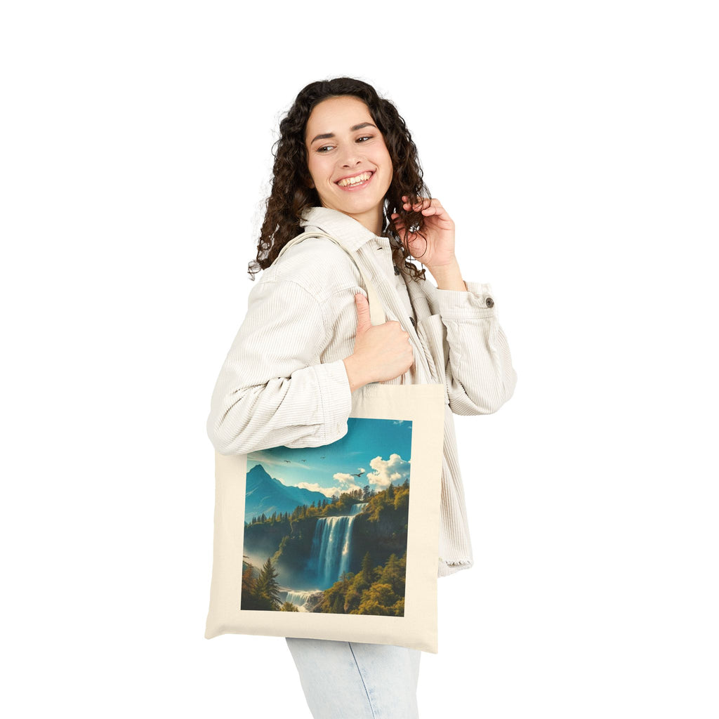 Waterfall Mountain Canvas Tote — Scenic Nature Landscape Cotton Shopper