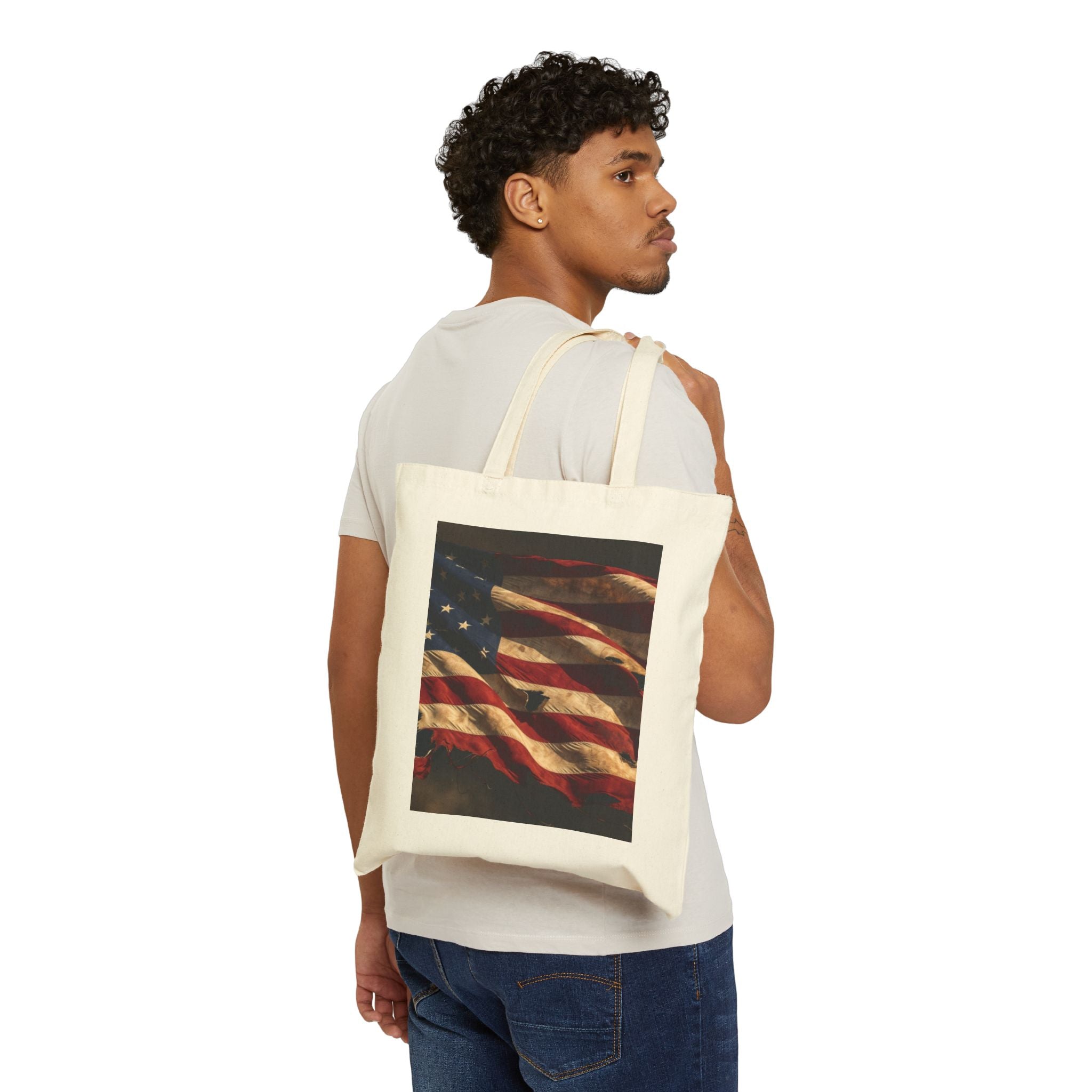 Tote Bag - Vintage American Flag Canvas Tote (Patriotic Memorial Day & 4th of July)