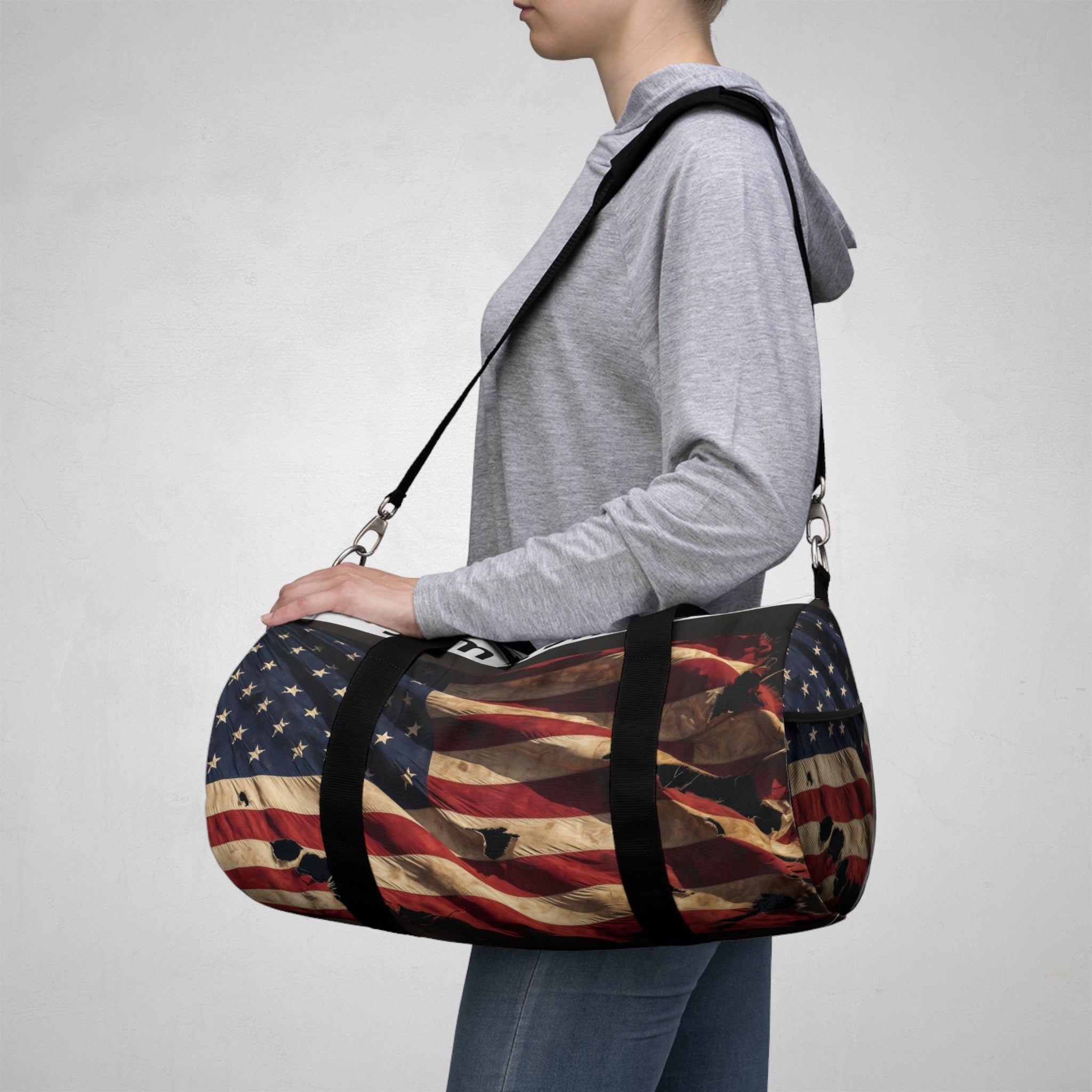 Personalized Patriotic Duffel Bag – Distressed Flag Design