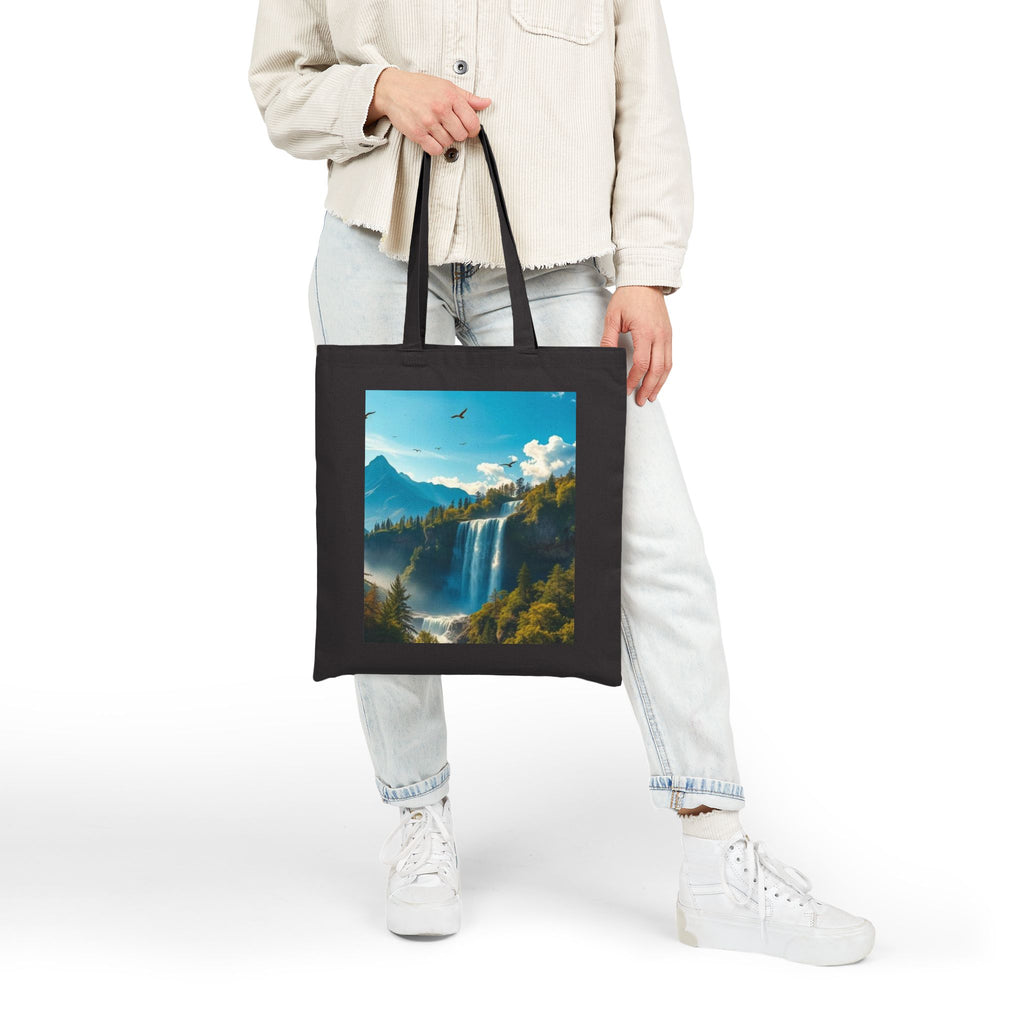 Waterfall Mountain Canvas Tote — Scenic Nature Landscape Cotton Shopper