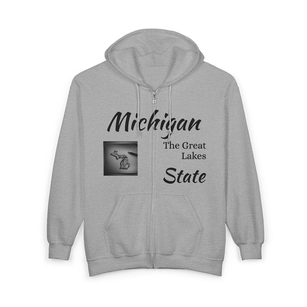 Michigan Great Lakes State Full Zip Hoodie Sweatshirt, Hooded Jacket, Michigan Lover Gift, Midwest Apparel, Lake Michigan Sweatshirt