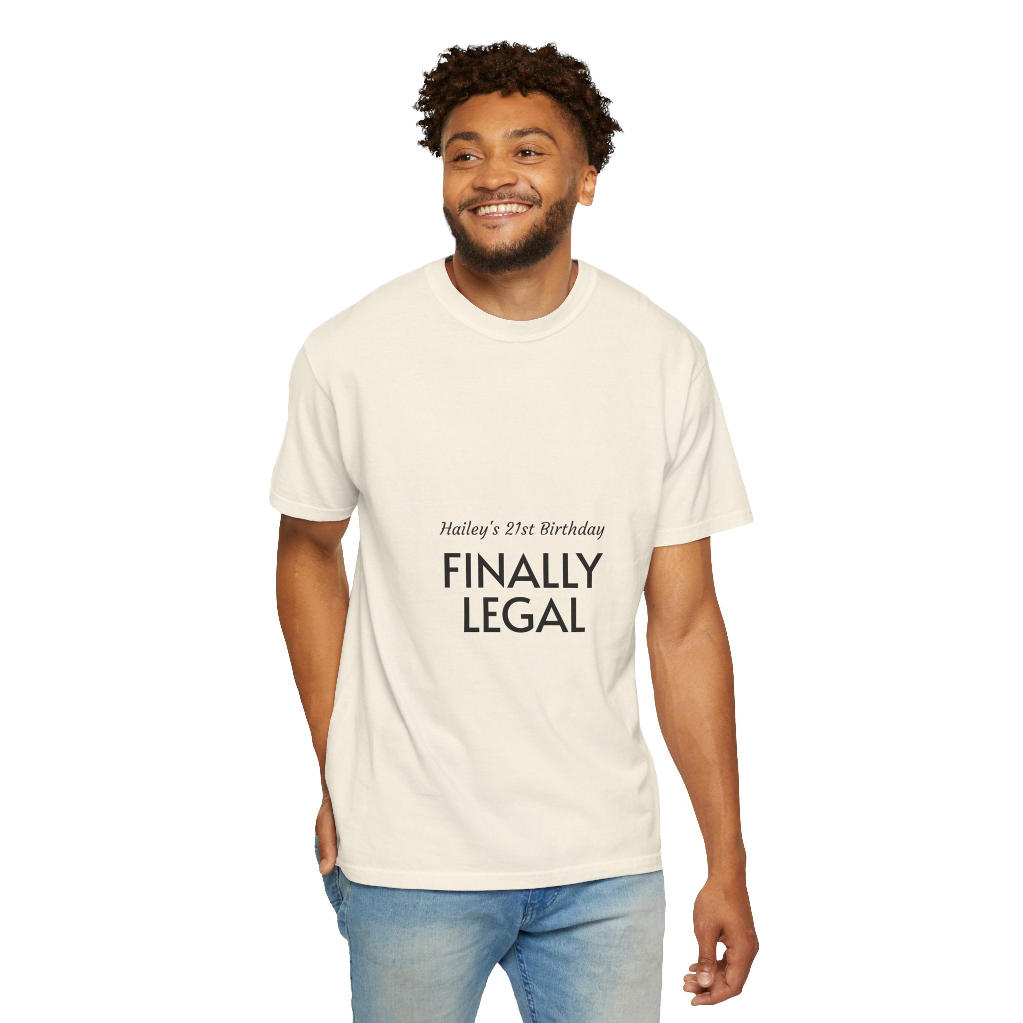 Finally Legal 21st Birthday T-Shirt — "Finally Legal" Front & "Oh My Stars" Back Birthday Tee
