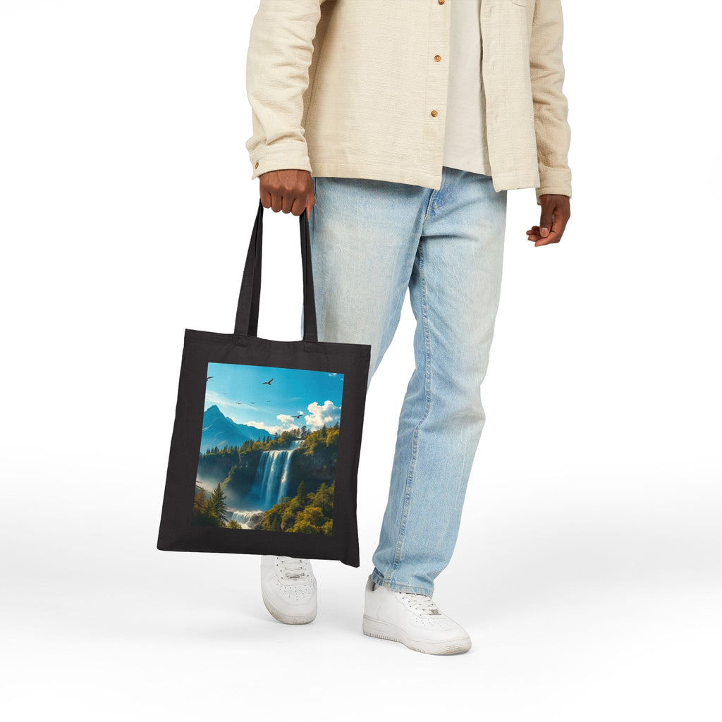 Waterfall Mountain Canvas Tote — Scenic Nature Landscape Cotton Shopper