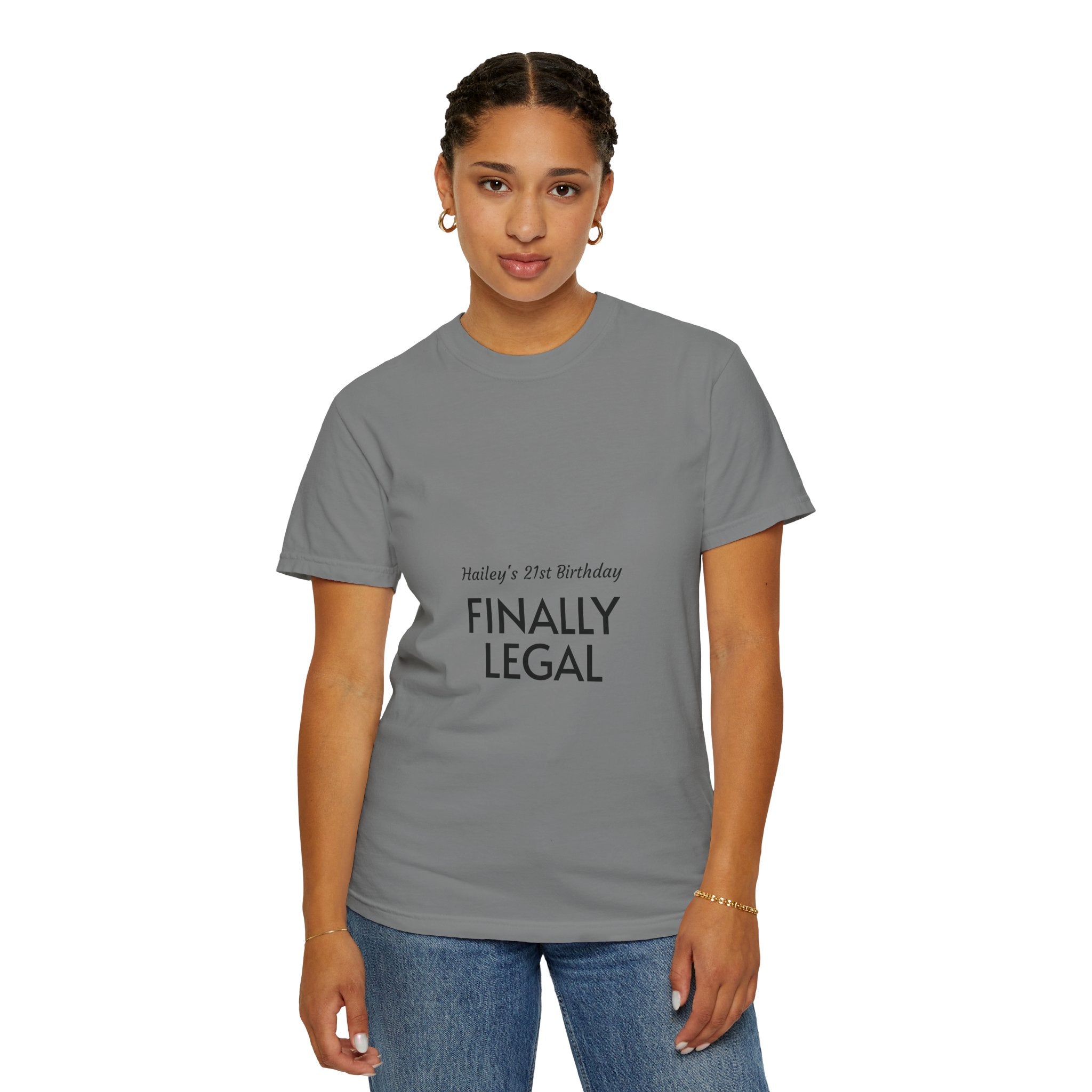 Finally Legal 21st Birthday T-Shirt — "Finally Legal" Front & "Oh My Stars" Back Birthday Tee