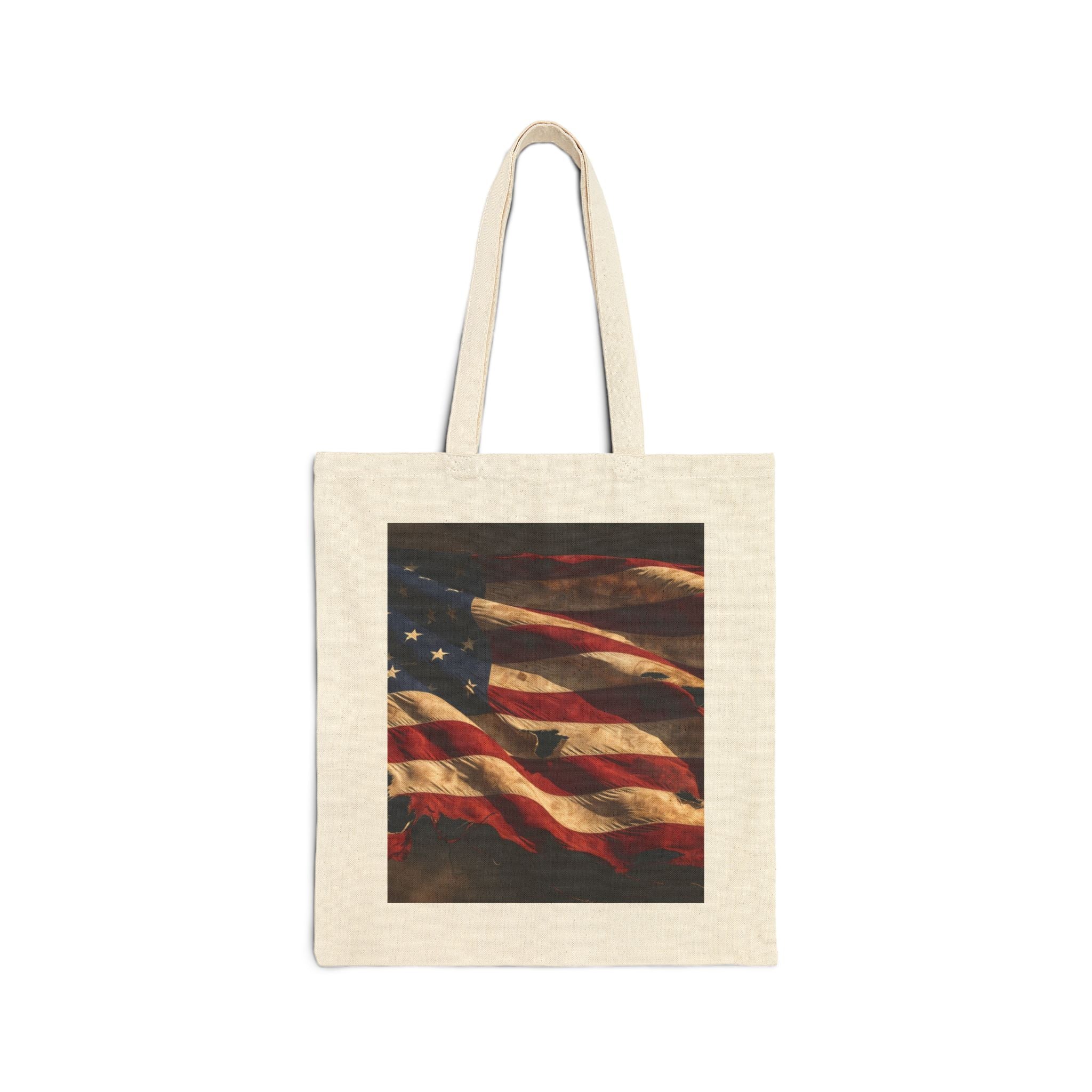 Tote Bag - Vintage American Flag Canvas Tote (Patriotic Memorial Day & 4th of July)