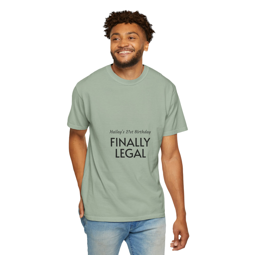 Finally Legal 21st Birthday T-Shirt — "Finally Legal" Front & "Oh My Stars" Back Birthday Tee