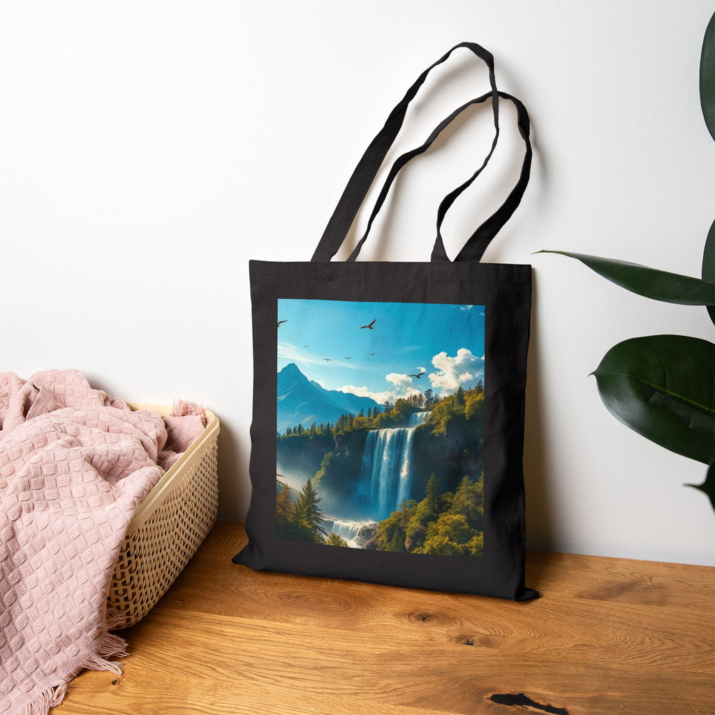 Waterfall Mountain Canvas Tote — Scenic Nature Landscape Cotton Shopper