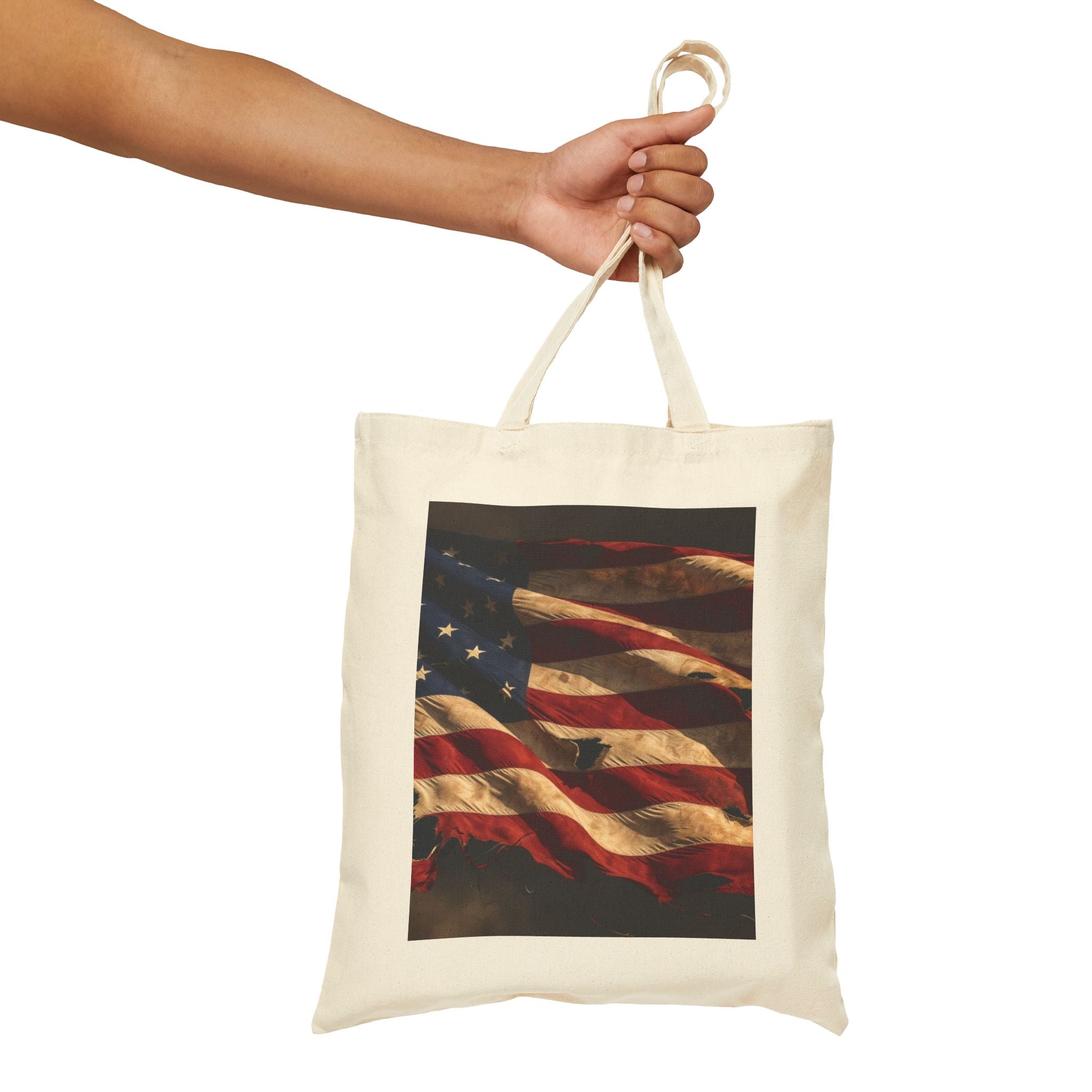 Tote Bag - Vintage American Flag Canvas Tote (Patriotic Memorial Day & 4th of July)