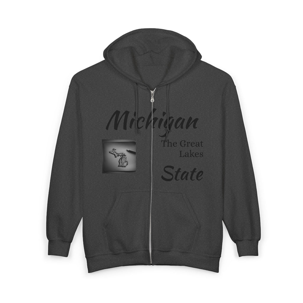 Michigan Great Lakes State Full Zip Hoodie Sweatshirt, Hooded Jacket, Michigan Lover Gift, Midwest Apparel, Lake Michigan Sweatshirt