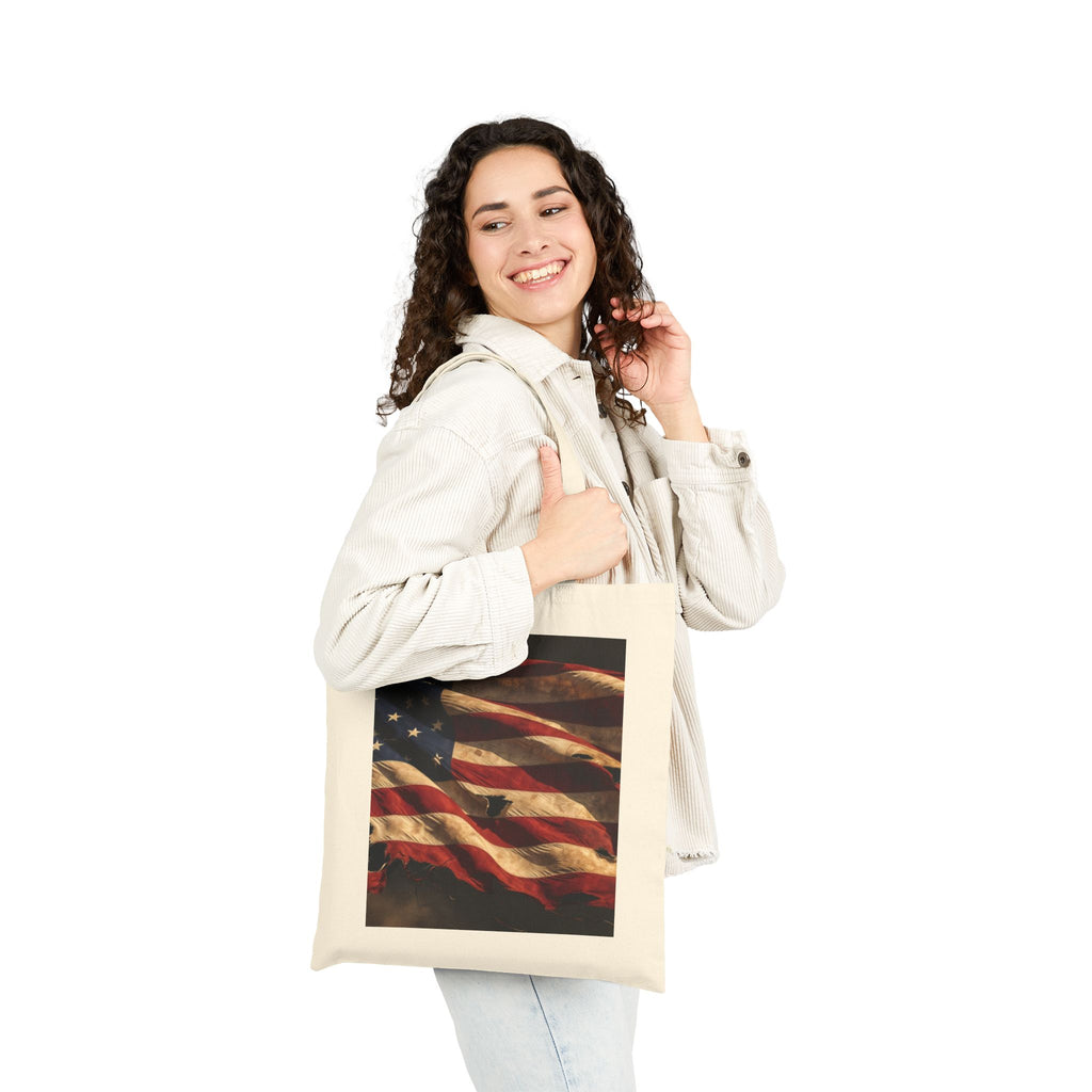 Tote Bag - Vintage American Flag Canvas Tote (Patriotic Memorial Day & 4th of July)