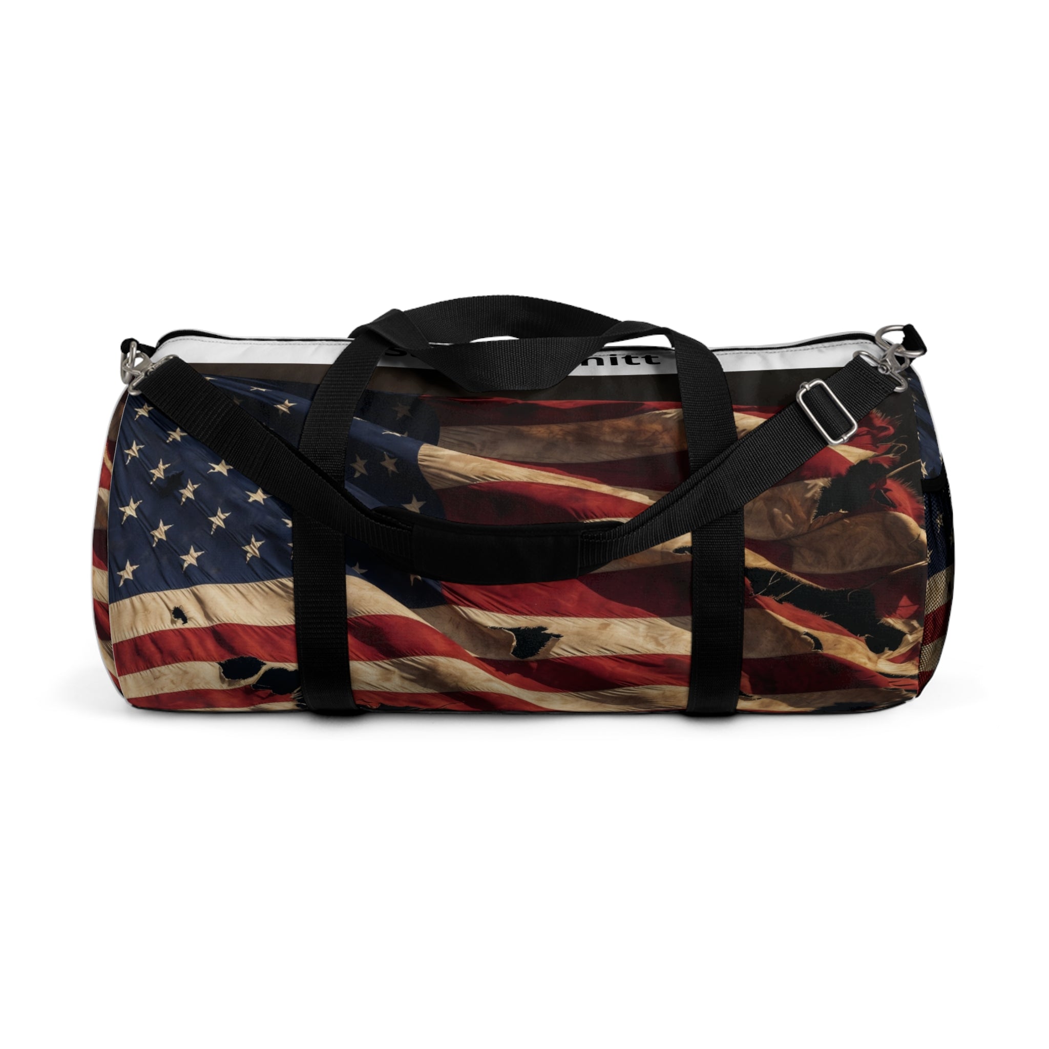 distressed flag stars and stripes personalizable Duffel Bag | Patriotic Anniversary Travel Bag