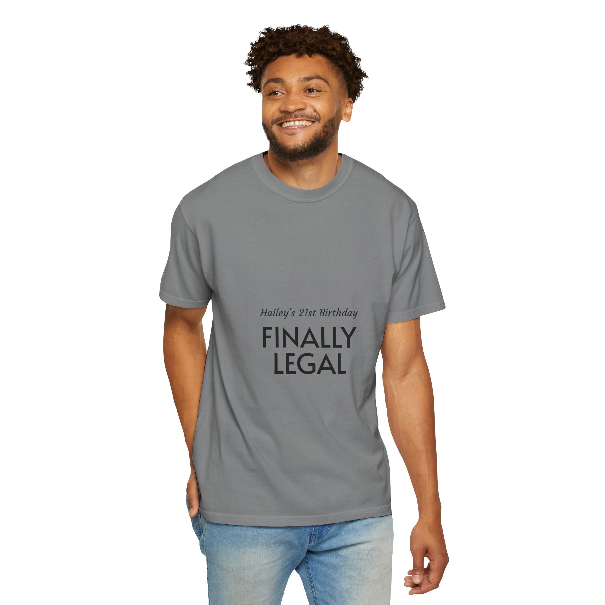 Finally Legal 21st Birthday T-Shirt — "Finally Legal" Front & "Oh My Stars" Back Birthday Tee