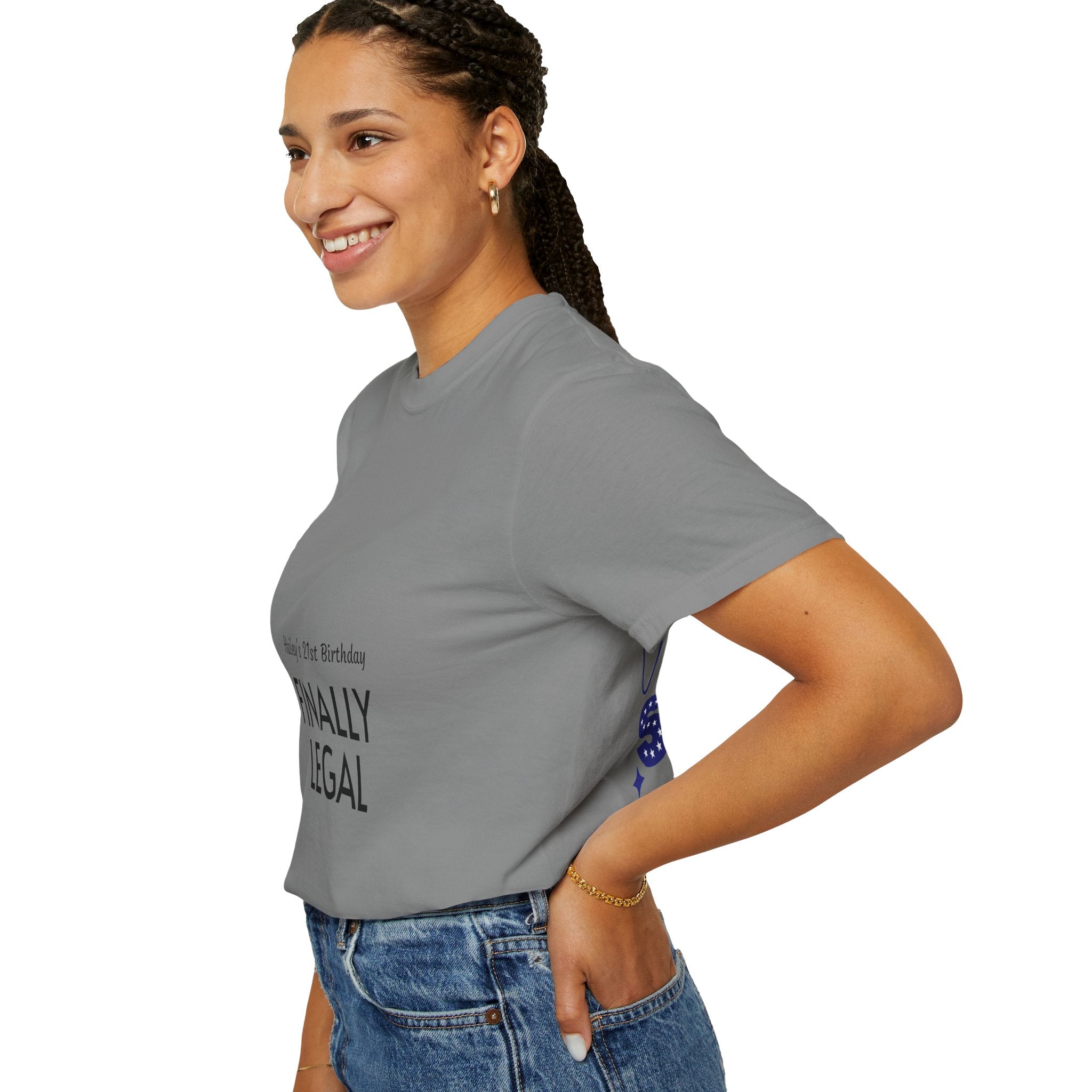 Finally Legal 21st Birthday T-Shirt — "Finally Legal" Front & "Oh My Stars" Back Birthday Tee