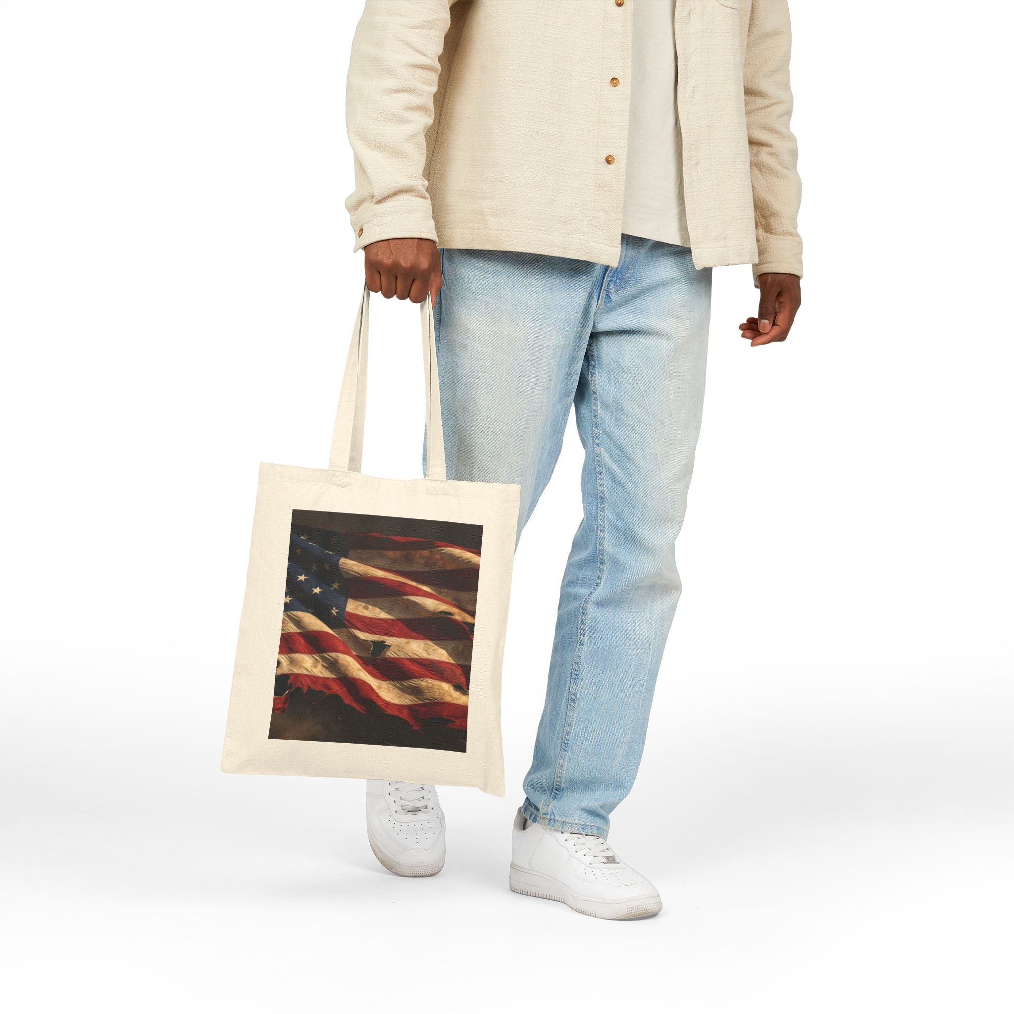 Tote Bag - Vintage American Flag Canvas Tote (Patriotic Memorial Day & 4th of July)