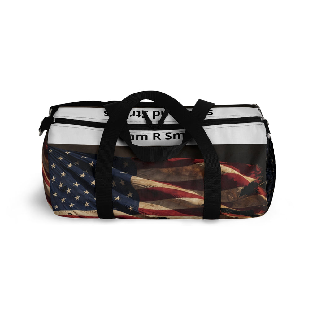 distressed flag stars and stripes personalizable Duffel Bag | Patriotic Anniversary Travel Bag