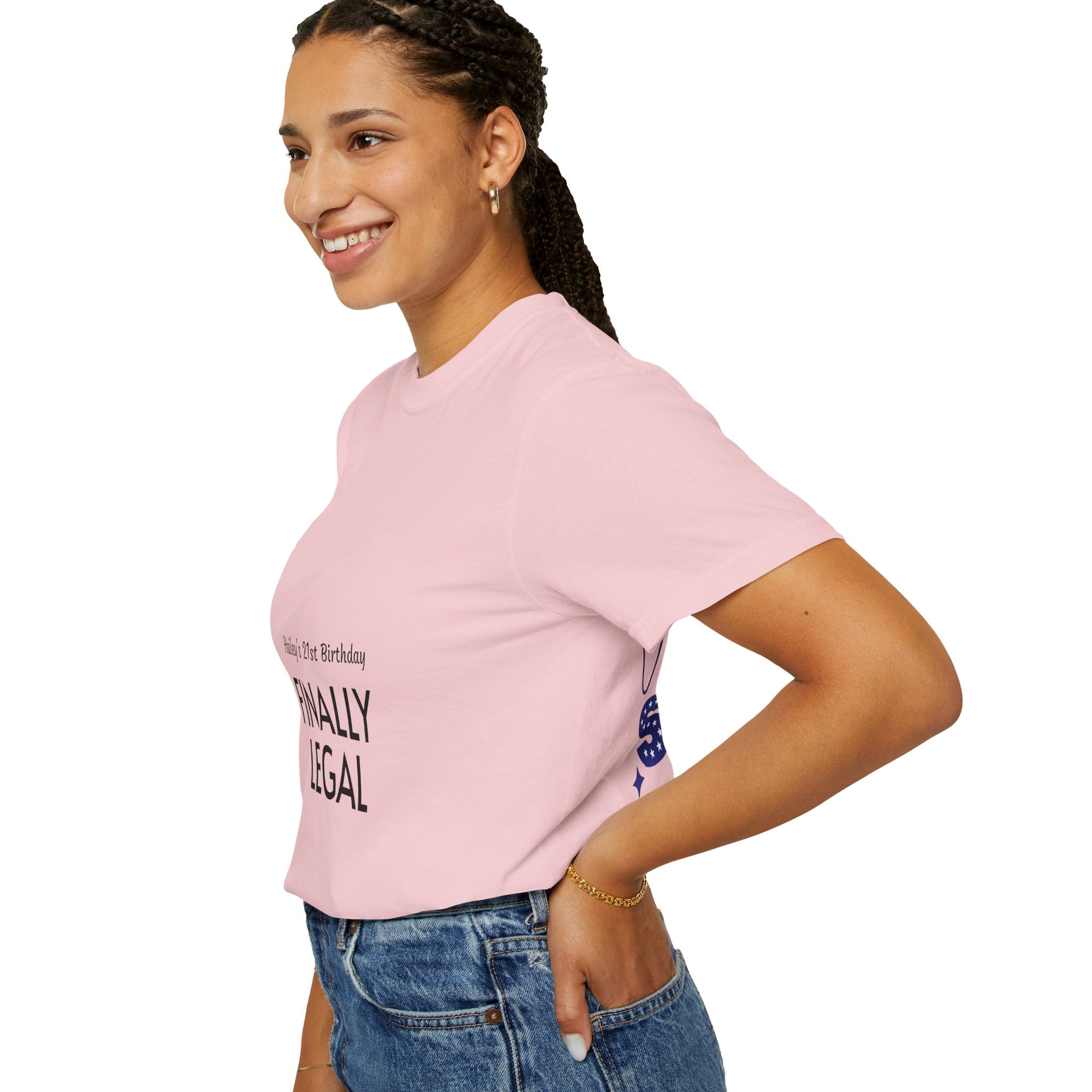 Finally Legal 21st Birthday T-Shirt — "Finally Legal" Front & "Oh My Stars" Back Birthday Tee