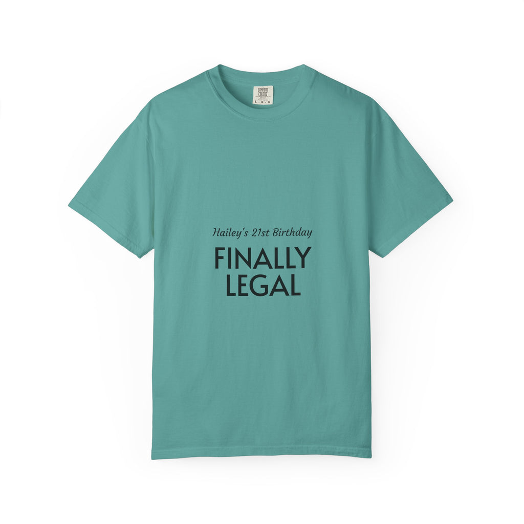 Finally Legal 21st Birthday T-Shirt — "Finally Legal" Front & "Oh My Stars" Back Birthday Tee
