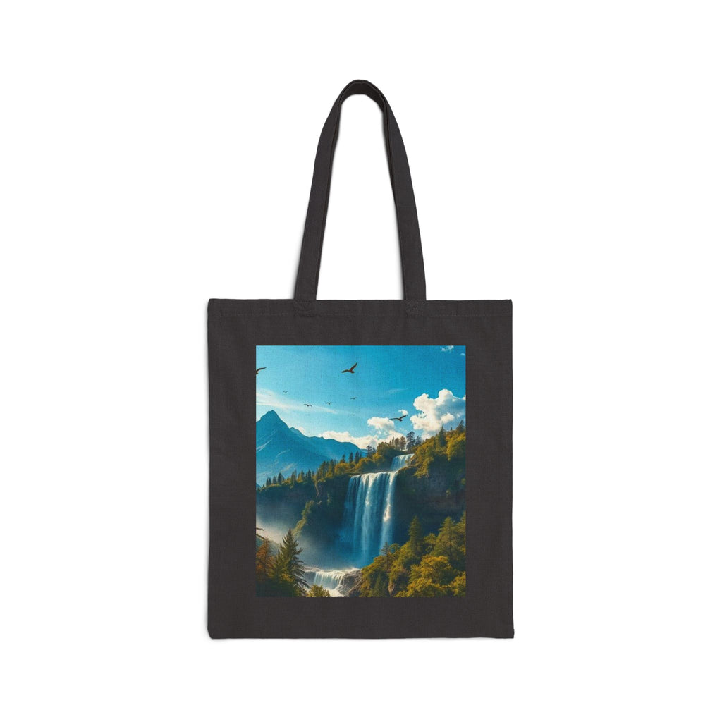 Waterfall Mountain Canvas Tote — Scenic Nature Landscape Cotton Shopper